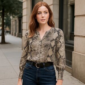 Philosophy Snakeskin Print Button Front Blouse - Size S